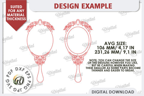 Decorative Hand Mirror Frame Laser Cut. Mirror Frame SVG SVG Evgenyia Guschina 