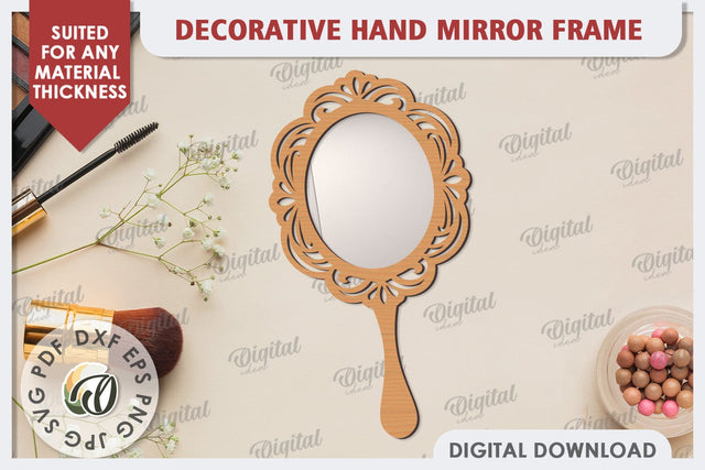 Decorative Hand Mirror Frame Laser Cut. Mirror Frame SVG SVG Evgenyia Guschina 