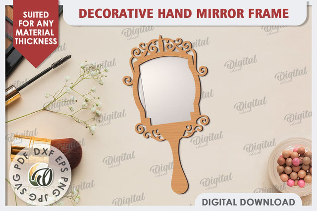 Decorative Hand Mirror Frame Laser Cut. Mirror Frame SVG SVG Evgenyia Guschina 