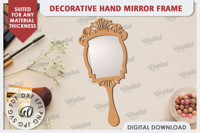Decorative Hand Mirror Frame Laser Cut. Mirror Frame SVG SVG Evgenyia Guschina 