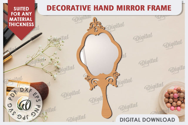 Decorative Hand Mirror Frame Laser Cut. Mirror Frame SVG SVG Evgenyia Guschina 