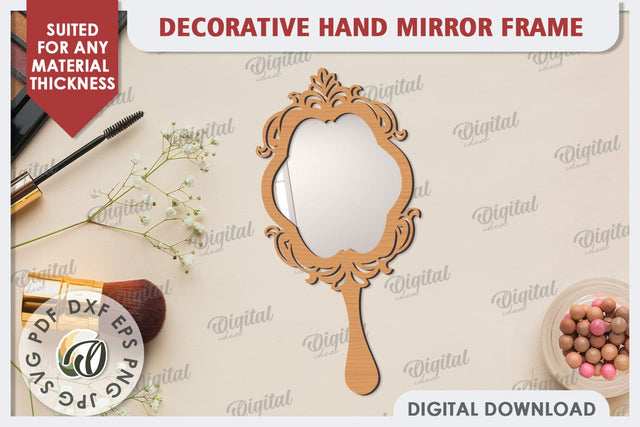 Decorative Hand Mirror Frame Laser Cut. Mirror Frame SVG SVG Evgenyia Guschina 