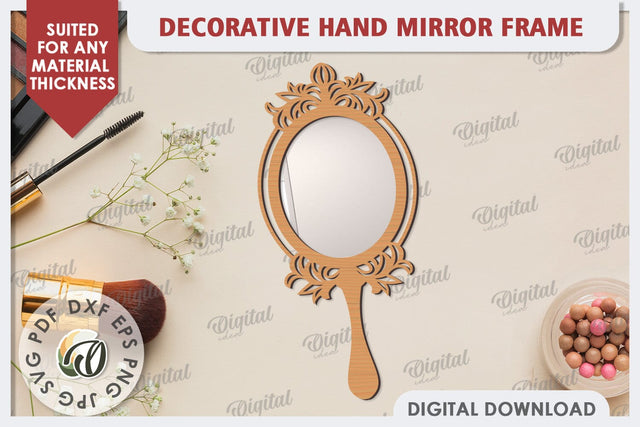 Decorative Hand Mirror Frame Laser Cut. Mirror Frame SVG SVG Evgenyia Guschina 