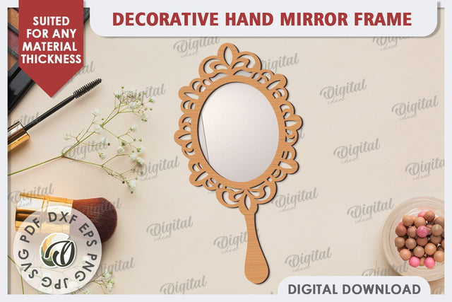 Decorative Hand Mirror Frame Laser Cut. Mirror Frame SVG SVG Evgenyia Guschina 