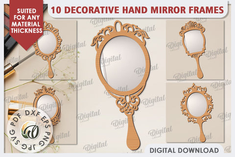 Decorative Hand Mirror Frames Laser Cut Bundle. Frames SVG SVG Evgenyia Guschina 