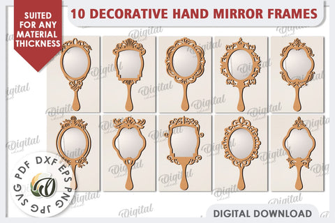 Decorative Hand Mirror Frames Laser Cut Bundle. Frames SVG SVG Evgenyia Guschina 
