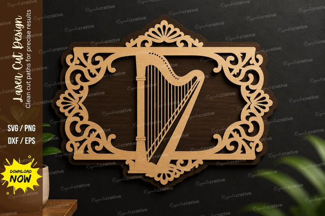 Decorative Harp Frame Laser Cut Svg Design SVG Regulrcrative 