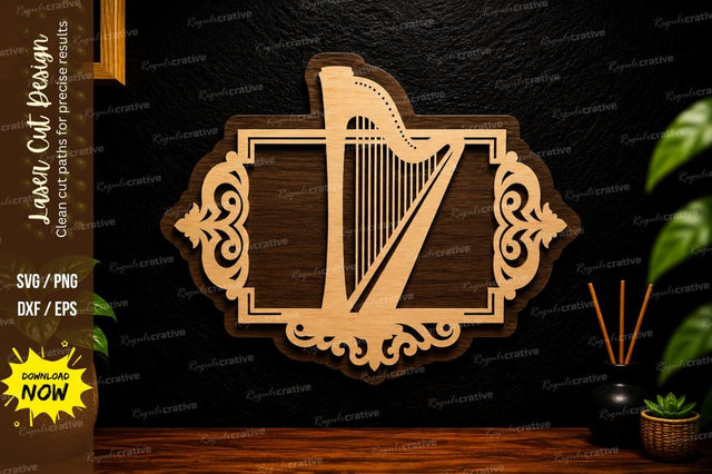 Decorative Harp Frame Laser Cut SVG Design SVG Regulrcrative 