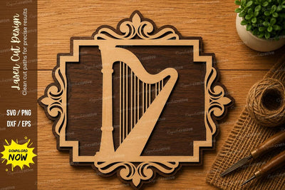 Decorative Harp Frame SVG | Elegant Musical Instrument Laser Cut Design | Glowforge CNC DXF PNG EPS SVG Regulrcrative 