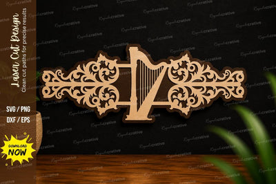 Decorative Harp Scrollwork Laser Cut SVG File SVG Regulrcrative 