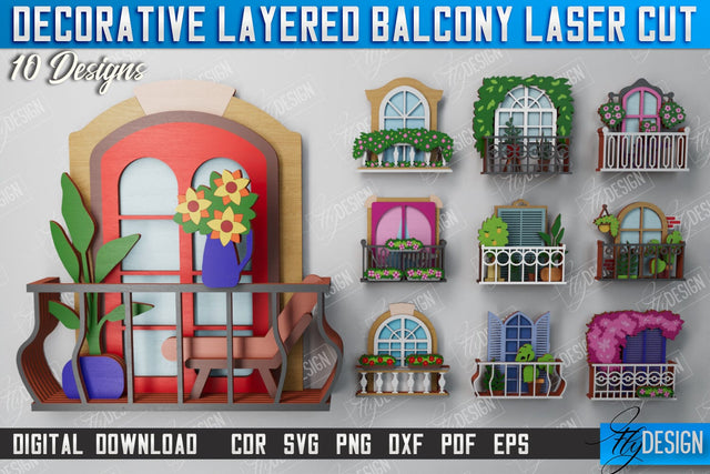 Decorative Layered Balcony Bundle | Wall Art | 3D Wooden Balcony | Multilayered Design | CNC Files SVG Fly Design 