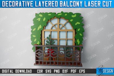 Decorative Layered Balcony | Wall Art | 3D Wooden Balcony | Multilayered Design | CNC File SVG Fly Design 