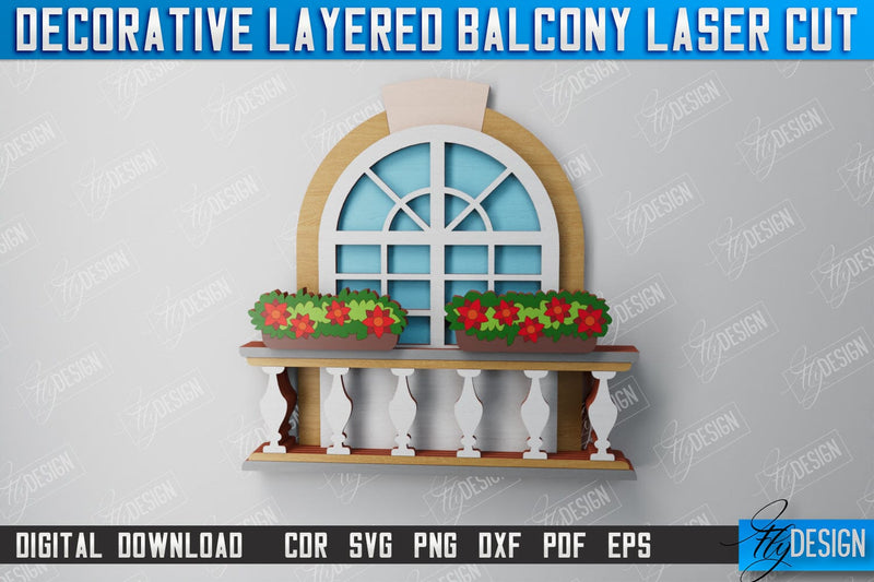 Decorative Layered Balcony | Wall Art | 3D Wooden Balcony | Multilayered Design | CNC File SVG Fly Design 