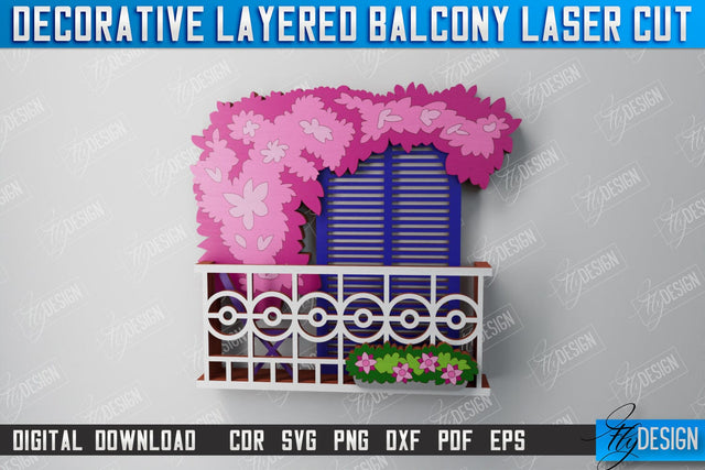 Decorative Layered Balcony | Wall Art | 3D Wooden Balcony | Multilayered Design | CNC File SVG Fly Design 