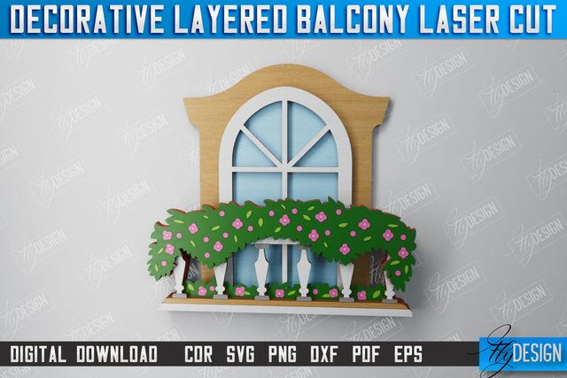 Decorative Layered Balcony | Wall Art | 3D Wooden Balcony | Multilayered Design | CNC File SVG Fly Design 