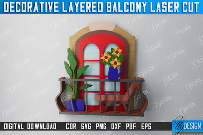 Decorative Layered Balcony | Wall Art | 3D Wooden Balcony | Multilayered Design | CNC File SVG Fly Design 