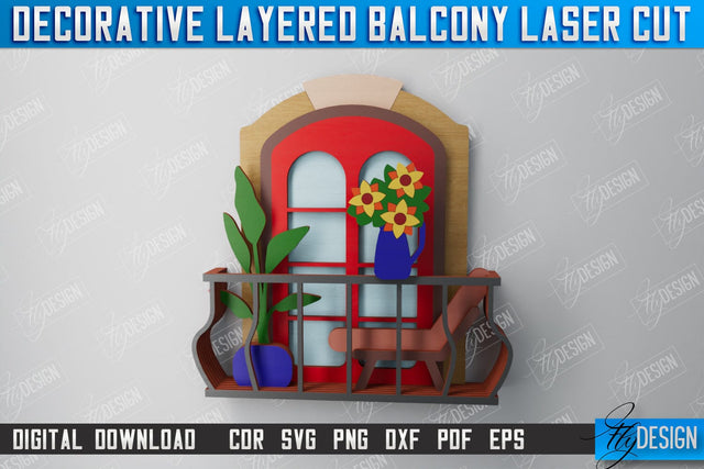 Decorative Layered Balcony | Wall Art | 3D Wooden Balcony | Multilayered Design | CNC File SVG Fly Design 