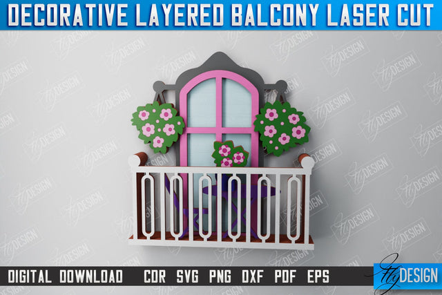 Decorative Layered Balcony | Wall Art | 3D Wooden Balcony | Multilayered Design | CNC File SVG Fly Design 