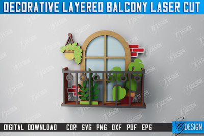Decorative Layered Balcony | Wall Art | 3D Wooden Balcony | Multilayered Design | CNC File SVG Fly Design 