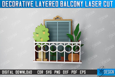 Decorative Layered Balcony | Wall Art | 3D Wooden Balcony | Multilayered Design | CNC File SVG Fly Design 