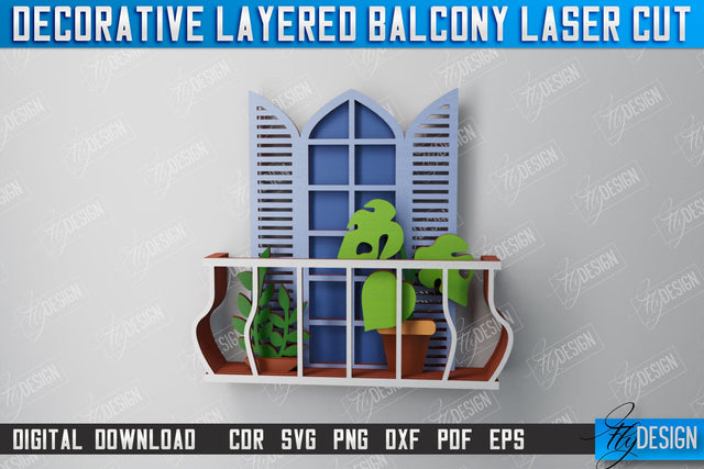 Decorative Layered Balcony | Wall Art | 3D Wooden Balcony | Multilayered Design | CNC File SVG Fly Design 