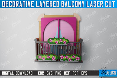 Decorative Layered Balcony | Wall Art | 3D Wooden Balcony | Multilayered Design | CNC File SVG Fly Design 