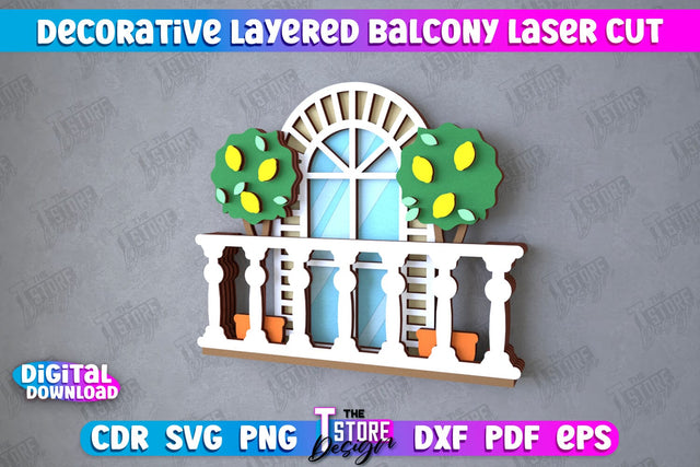 Decorative Layered Balcony | Wall Décor | Mini Door and Window | CNC File SVG The T Store Design 