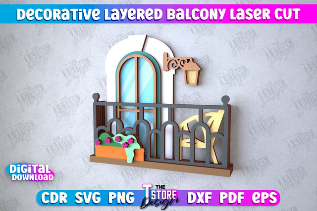 Decorative Layered Balcony | Wall Décor | Mini Door and Window | CNC File SVG The T Store Design 