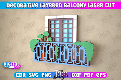 Decorative Layered Balcony | Wall Décor | Mini Door and Window | CNC File SVG The T Store Design 
