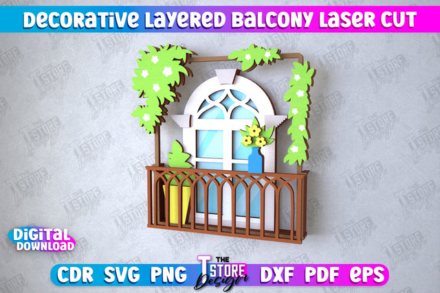 Decorative Layered Balcony | Wall Décor | Mini Door and Window | CNC File SVG The T Store Design 