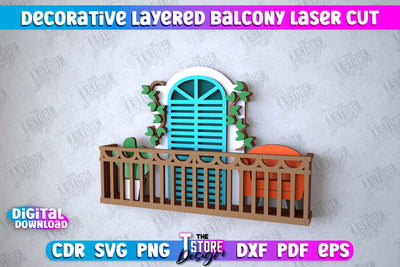 Decorative Layered Balcony | Wall Décor | Mini Door and Window | CNC File SVG The T Store Design 