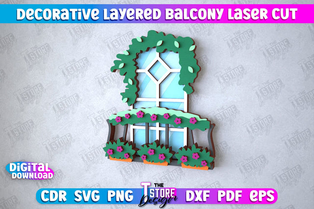 Decorative Layered Balcony | Wall Décor | Mini Door and Window | CNC File SVG The T Store Design 