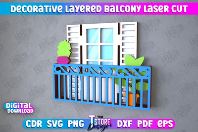 Decorative Layered Balcony | Wall Décor | Mini Door and Window | CNC File SVG The T Store Design 