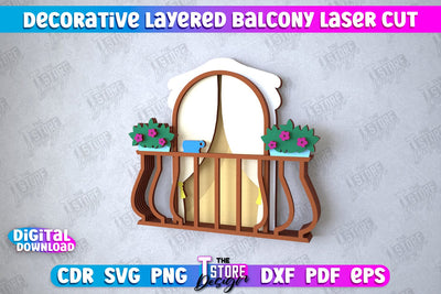 Decorative Layered Balcony | Wall Décor | Mini Door and Window | CNC File SVG The T Store Design 