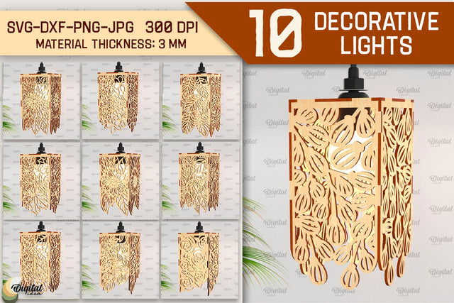 Decorative Lights Laser Cut Bundle. Wooden Lamps Design SVG SVG Evgenyia Guschina 