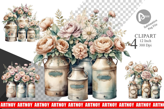 Decorative Milk Can Clipart Sublimation artnoy 
