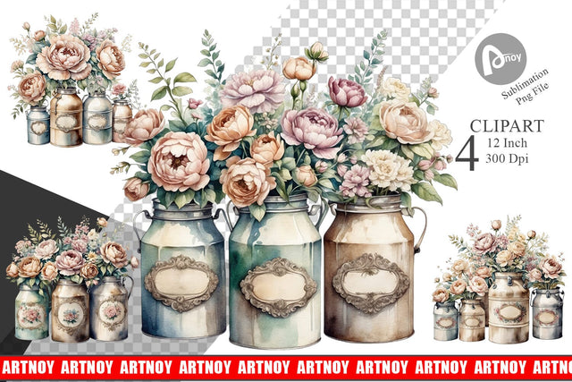 Decorative Milk Can Clipart Sublimation artnoy 