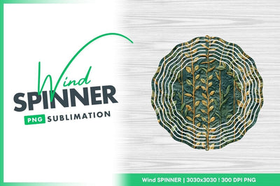 Decorative Round Wind Spinner Design with Green and Gold Leaf Pattern Sublimation Regulrcrative 