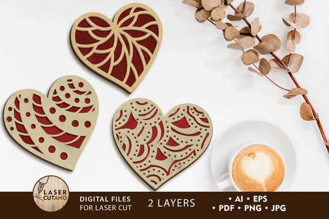 Decorative Valentine's Day Heart Set, Cut Template, Laser Cut Files SVG LaserCutano 