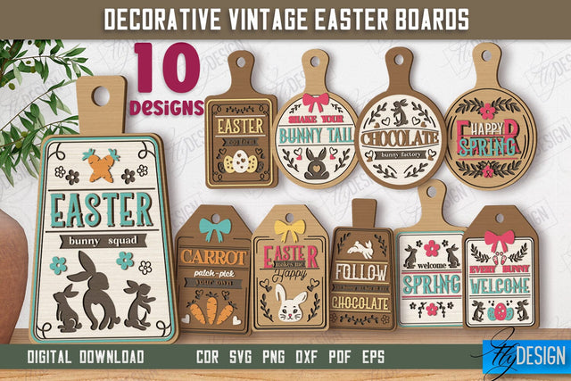 Decorative Vintage Easter Boards Bundle| Decorative Cutting Boards | Mini Cutting Boards | CNC Files SVG Fly Design 