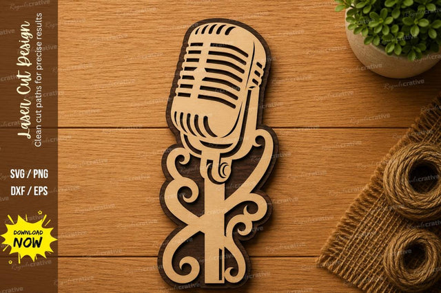 Decorative Vintage Microphone SVG | Music Studio Laser Cut Design | Glowforge CNC DXF PNG EPS SVG Regulrcrative 