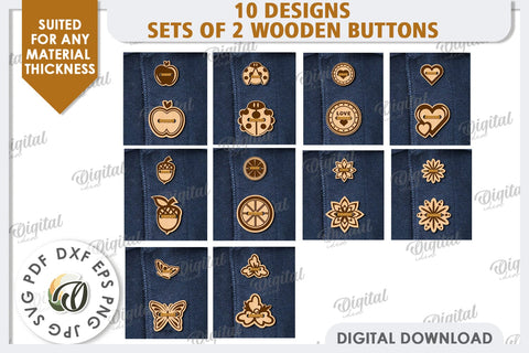 Decorative Wooden Buttons Laser Cut Bundle. Engraved Buttons SVG Evgenyia Guschina 