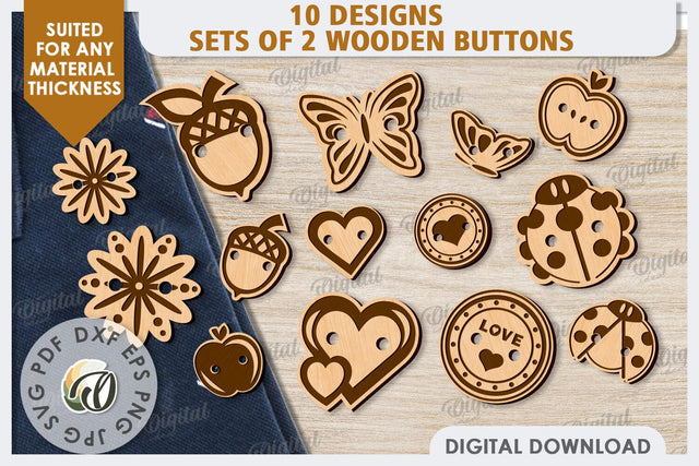 Decorative Wooden Buttons Laser Cut Bundle. Engraved Buttons SVG Evgenyia Guschina 