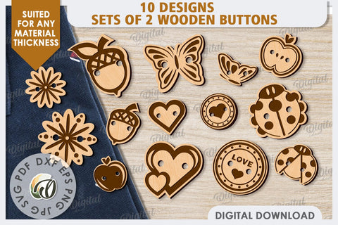 Decorative Wooden Buttons Laser Cut Bundle. Engraved Buttons SVG Evgenyia Guschina 