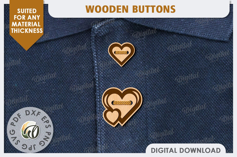 Decorative Wooden Buttons Laser Cut. Engraved Buttons - So Fontsy
