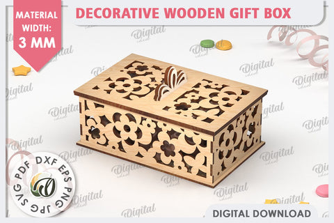 Decorative Wooden Gift Box Laser Cut. 3D Floral Box SVG SVG Evgenyia Guschina 