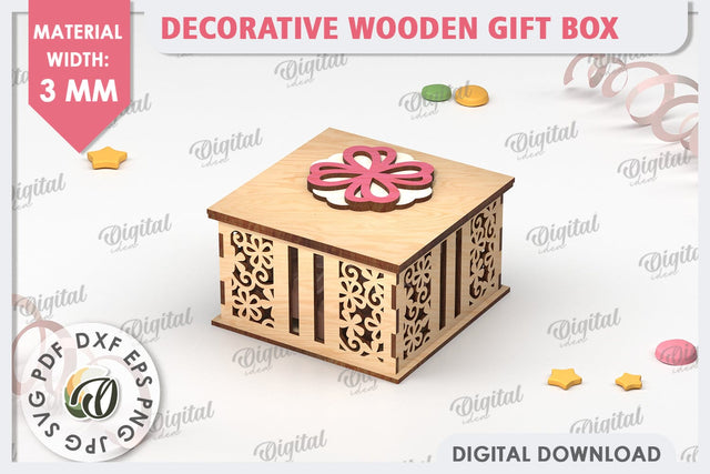 Decorative Wooden Gift Box Laser Cut. 3D Floral Box SVG SVG Evgenyia Guschina 