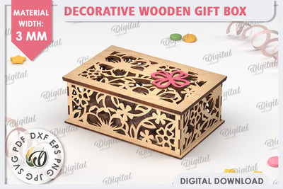Decorative Wooden Gift Box Laser Cut. 3D Floral Box SVG SVG Evgenyia Guschina 