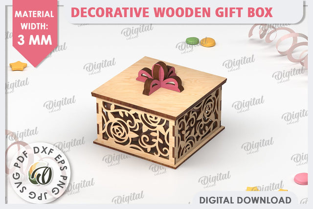 Decorative Wooden Gift Box Laser Cut. 3D Floral Box SVG SVG Evgenyia Guschina 