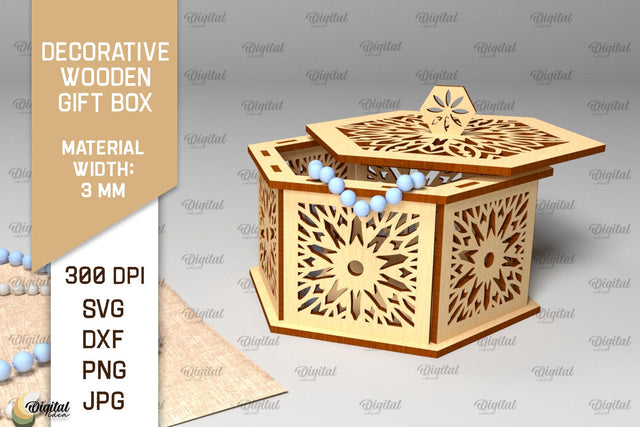 Decorative Wooden Gift Box Laser Cut. 3D Storage Box SVG SVG Evgenyia Guschina 